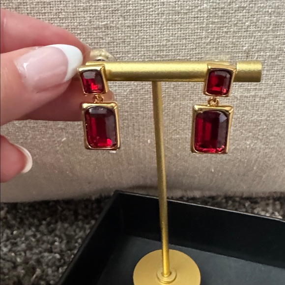 J.Crew Gold and Red Sparkly Drop Earrings